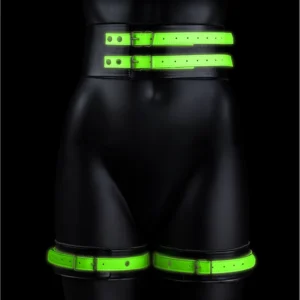 Ouch! Glow in the Dark Thigh Cuffs & Belt Set S/M - Luminous Green