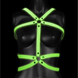 OUCH! Glow in the Dark Adjustable Full Body Harness S/M Green