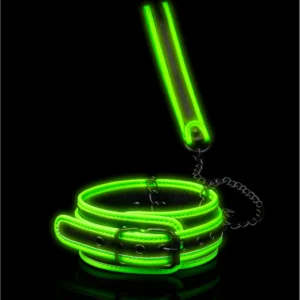 Ouch! Adjustable Glow-in-the-Dark Collar with Leash - Neon Green Finish