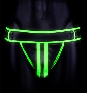 Ouch! Glow in the Dark Striped Jockstrap S/M - Fluorescent Green Accent