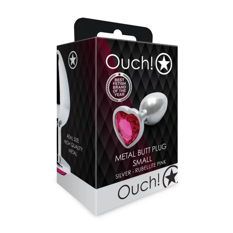 Ouch! Heart Gem Aluminum Plug Small - Silver Metal with Jewel Base