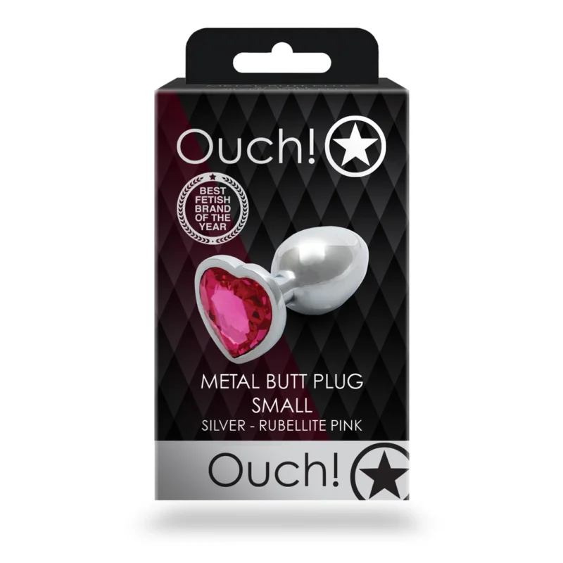 Ouch! Heart Gem Aluminum Plug Small - Silver Metal with Jewel Base