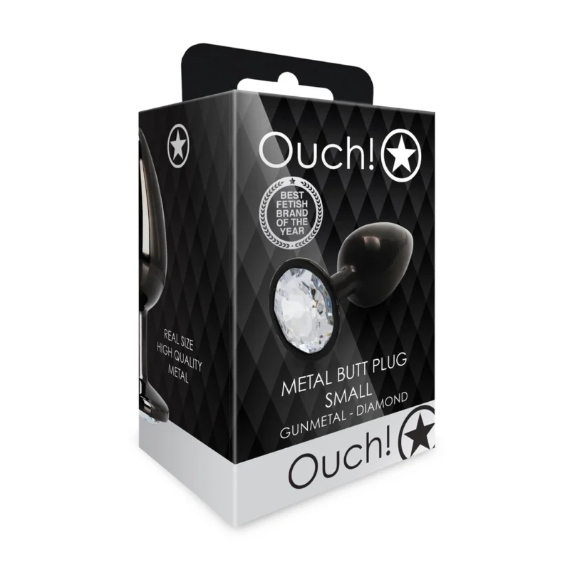 Ouch! Aluminum Intimate Plug Small with Round Crystal Base, Silver