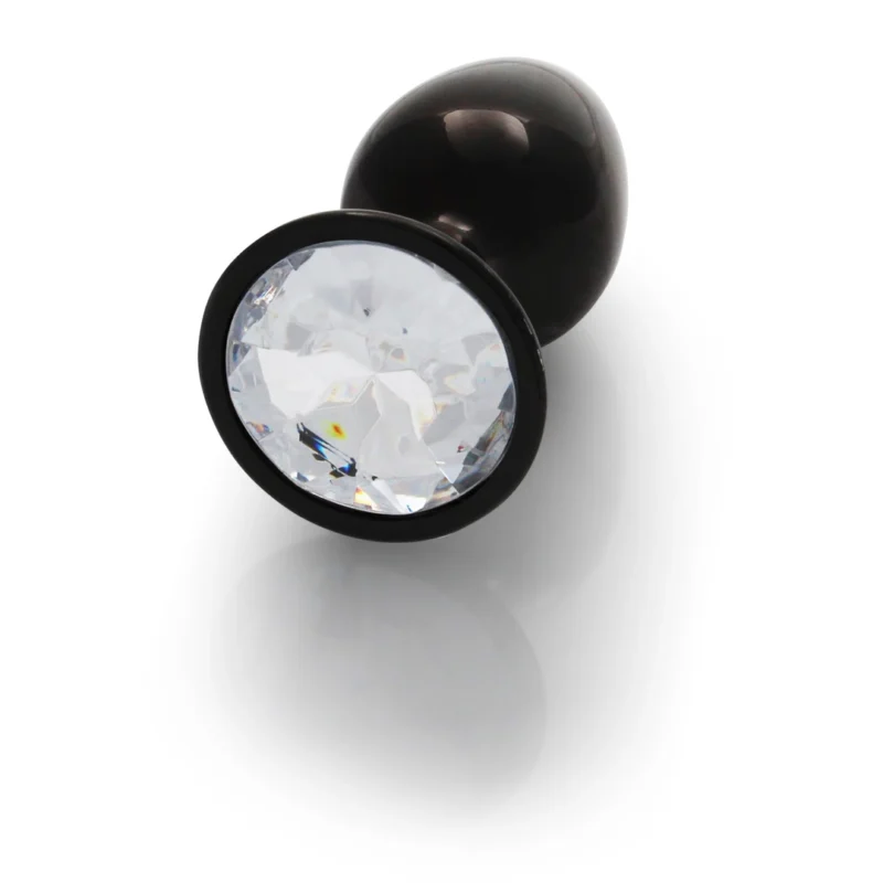 Ouch! Aluminum Intimate Plug Small with Round Crystal Base, Silver