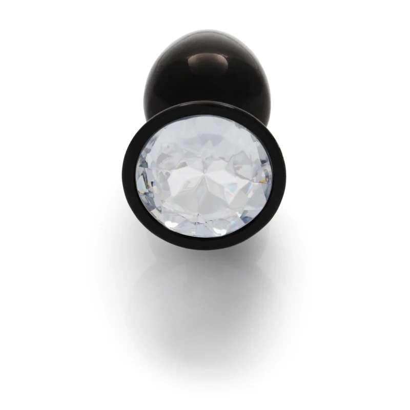 Ouch! Aluminum Intimate Plug Small with Round Crystal Base, Silver