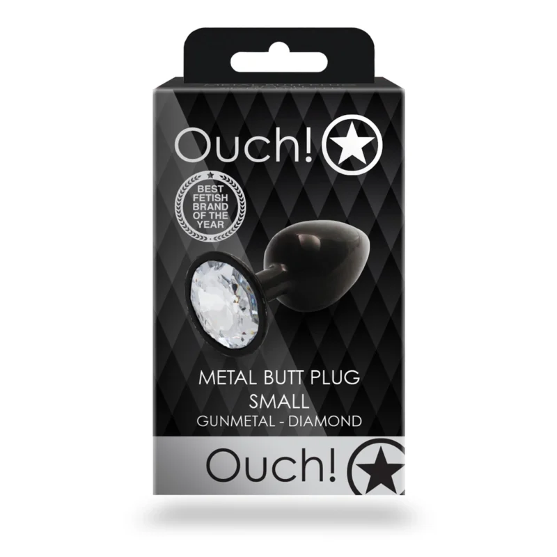 Ouch! Aluminum Intimate Plug Small with Round Crystal Base, Silver