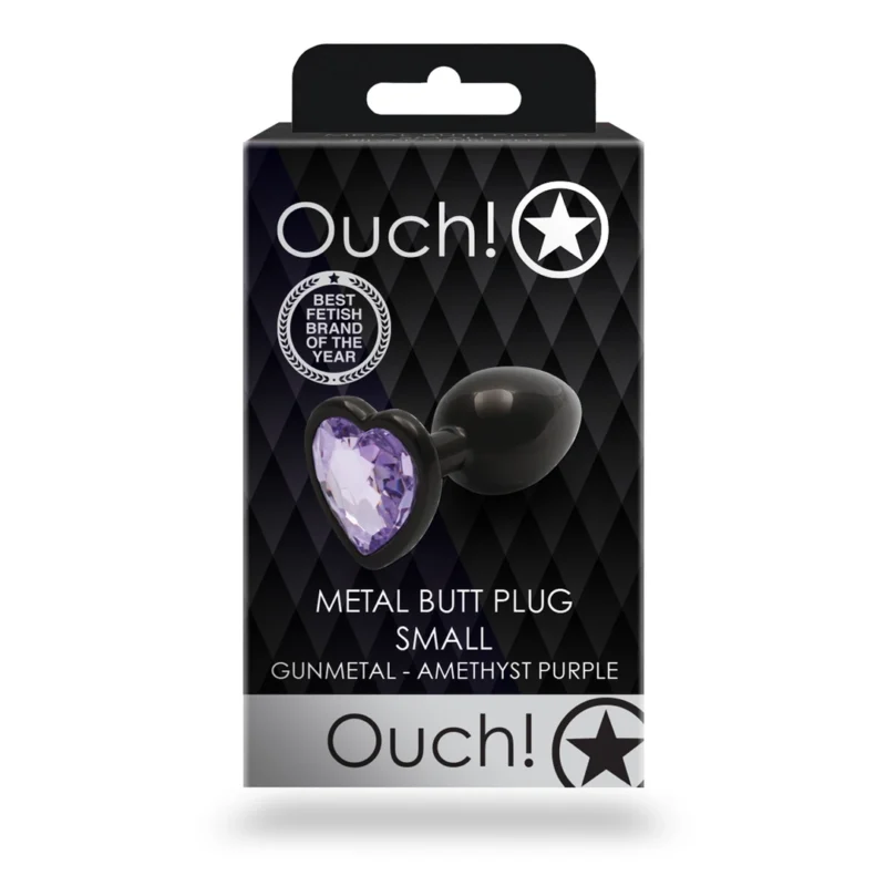 Ouch! Aluminum Intimate Plug Small with Heart-Shaped Gem Base, Silver