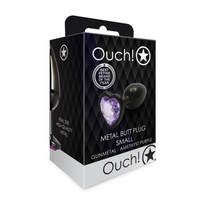 Ouch! Aluminum Intimate Plug Small with Heart-Shaped Gem Base, Silver