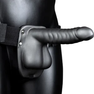 Ouch! Ribbed Hollow Strap-On 21 cm - Adjustable Intimate System with Balls
