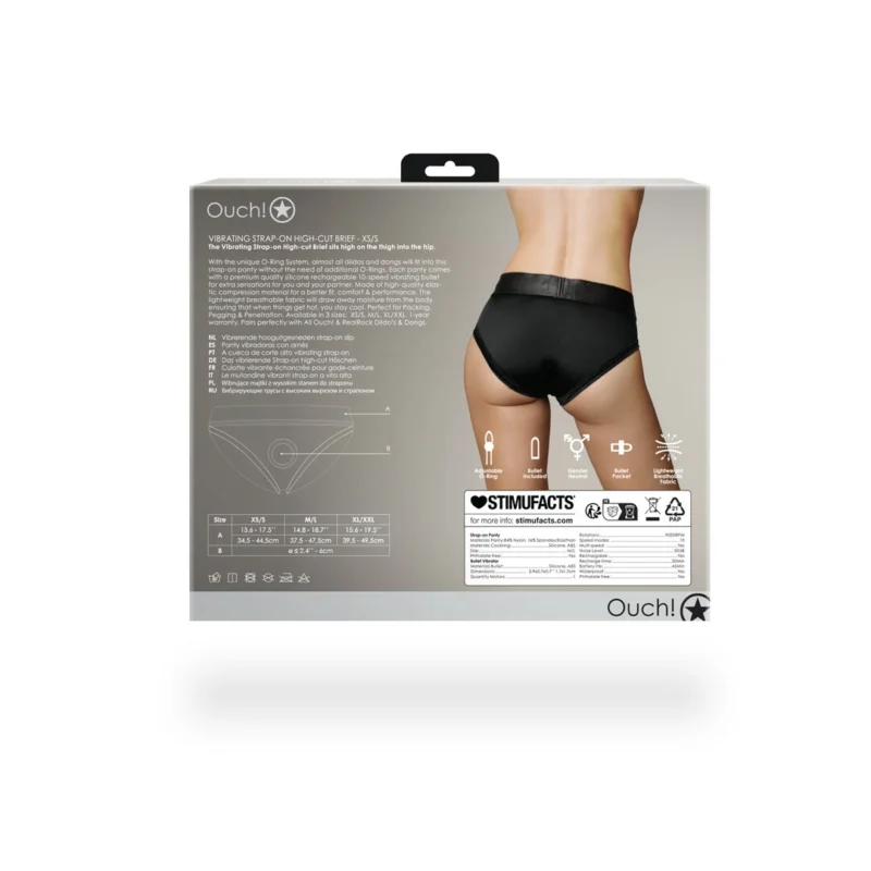EasyToys Vibrating High-Cut Strap-On Brief XS/S Black - 10-Mode Bullet