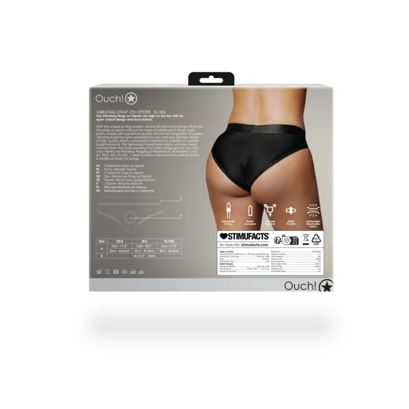 EasyToys Vibrating Strap-On Hipster XL/XXL Black - Lace Harness System