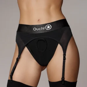 Shots Vibrating Thong Harness with Adjustable Garters Black XS/S