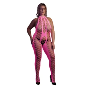 NEON Bodystocking by Shots - Halterneck, UV-Activated, Neon Pink, XS-XL