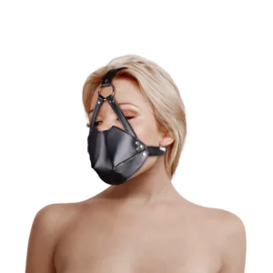 Ouch! Head Harness PU Leather with Adjustable Ball Gag - Black