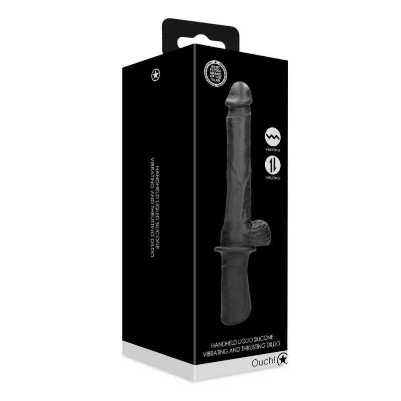 Shots Handheld Black Liquid Silicone Intimate Thrusting Device 13 Modes