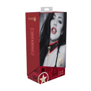 Ouch! Milan Collection Adjustable Collar with Leash Black/Red