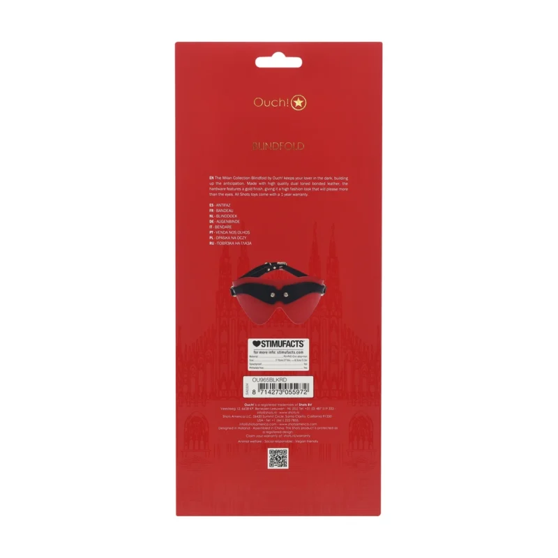 Ouch! Milan Collection Premium Blindfold Black/Red Bonded Leather