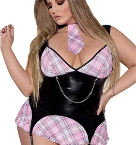 Magic Silk Dress Up Mini Dress Pink 2X - Plaid Tie & Garters Set