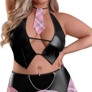 Magic Silk Sexy Sophomore Pink 2X Costume Set with Plaid Accents
