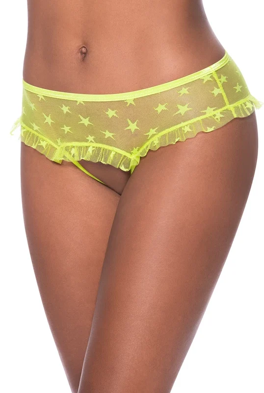 Magic Silk Exposed Mesh Hipster S/M Lime Star Motif Open Design
