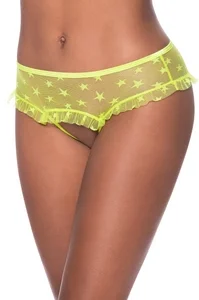 Magic Silk Exposed Mesh Hipster S/M Lime Star Motif Open Design