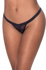 Magic Silk Exposed Mesh Thong L/XL Black Split Crotch Design