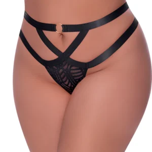Magic Silk Exposed Cheeky Mesh Panty 2X Black with Strap Detail
