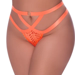 Magic Silk Exposed Cheeky Mesh Panty 2X Orange with Cross-Strap Detail