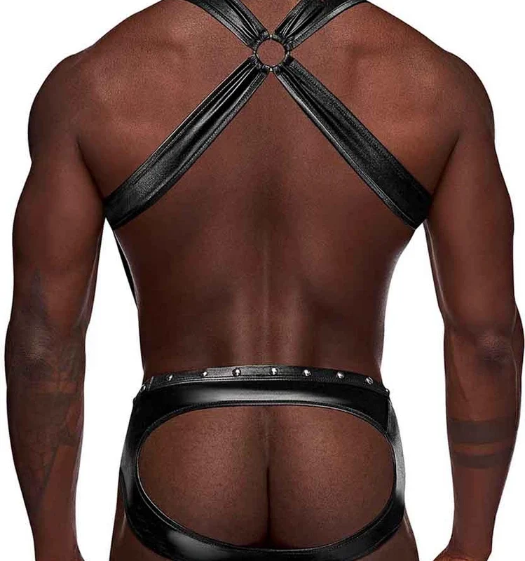 Male Power Uranus L/XL Harness-Style Jock Briefs with Straps Black