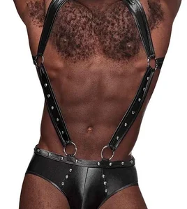 Male Power Uranus L/XL Harness-Style Jock Briefs with Straps Black