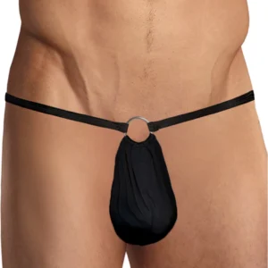 Male Power Nylon Spandex G-String Black with Front O-Ring, One Size