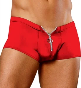 Male Power Nylon Spandex Stretch Mini Shorts with Front Zipper L/XL Red