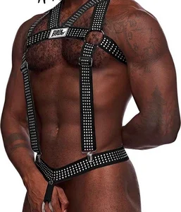 Male Power Elastic Harness Black Adjustable Studded One Size