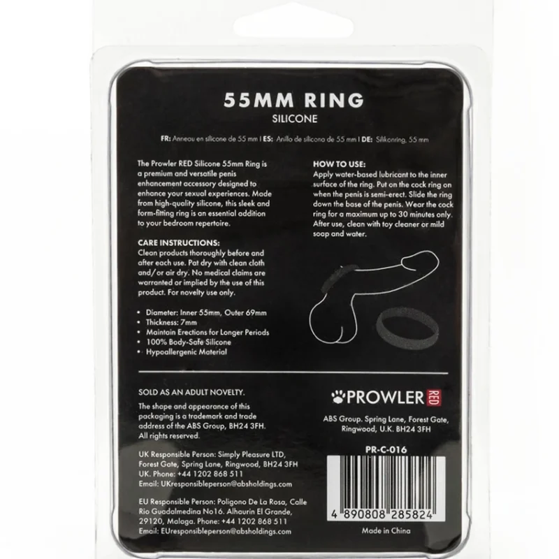 Prowler RED Silicone Performance Ring 55mm Black - Durable & Hypoallergenic
