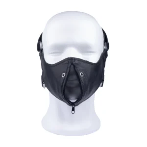 Red Leather Face Mask with Zip - Black, Adjustable Fit, Cowhide