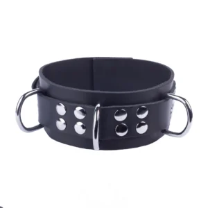 Red Leather Ultra Wide Leather Collar Black Adjustable 38-52 cm