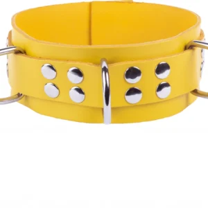 Red Leather Adjustable Yellow Collar - Vegetable Tanned, 5.5 cm Wide