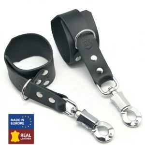 Red Leather Premium Leather Restraints with Safety Carabiner Black Adjustable
