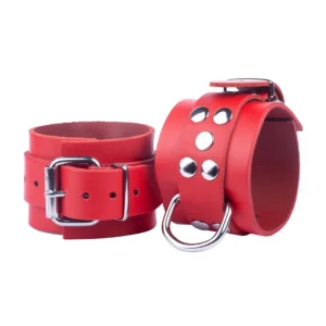 Red Leather Premium Leather Restraints Red - Adjustable 21-32cm, 6cm Wide