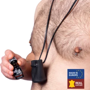 Red Leather Aroma Pouch Black - Compact Vegetable-Tanned Case 6.5cm