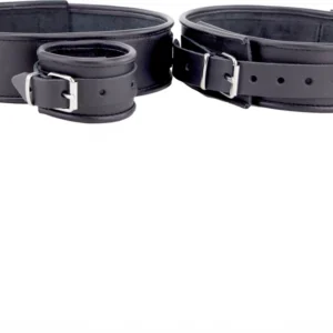 Red Leather Restraint Set Black - Thigh and Hand Adjustable Straps
