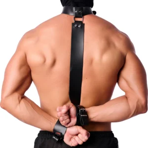 Red Leather Restraint Collar for Hands - Black, Adjustable Fit