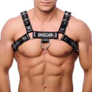 Red Leather Leather Harness L/XL Adjustable Black Cowhide Straps