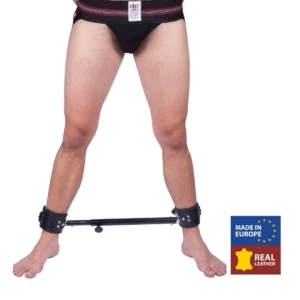 Red Leather Metal Positioning Bar with Padded Leather Cuffs 35-60 cm Black