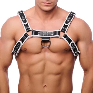 Red Leather Premium Leather Harness L/XL Adjustable Black & White Design