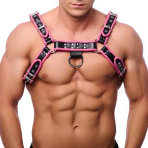 Red Leather Premium Harness L/XL Adjustable Black & Pink Straps