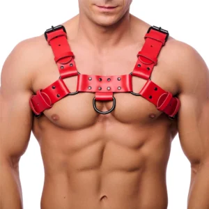 Red LeatherBulldog Leather Harness S/M Red - Adjustable Cowhide Model