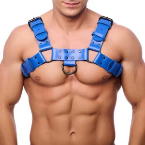 Red LeatherBulldog Leather Harness L/XL Blue - Adjustable Cowhide Straps