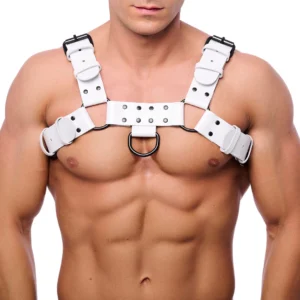Red Leather Bulldog Leather Harness S/M White - Adjustable, Cowhide, EU Made