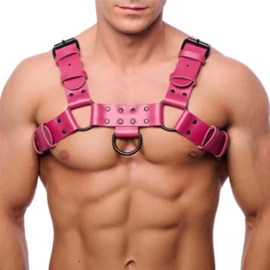 Red Leather Bulldog Leather Harness L/XL Pink - Adjustable Cowhide Straps